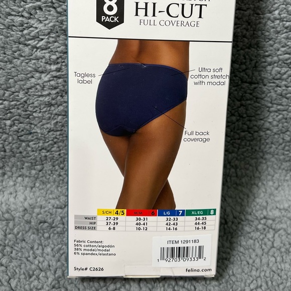 Felina Womens 8 Pack Hi-Cut Brief Cotton Modal Stretch Size M Multicolor New - Picture 4 of 13
